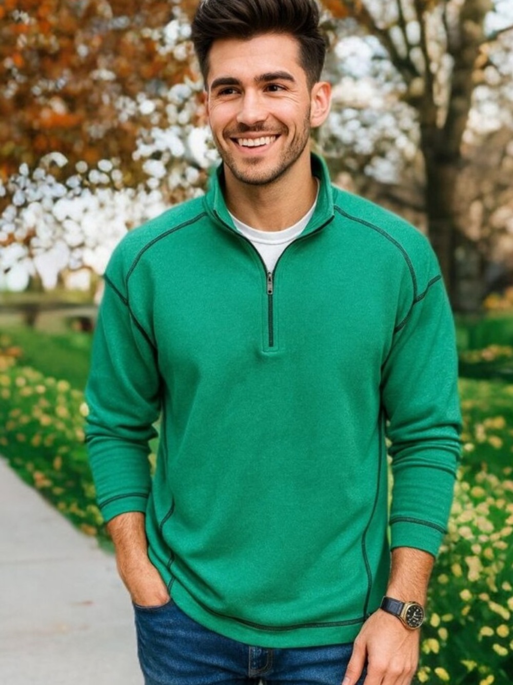 PEBBLE BEACH Men's Green Quarter-Zip Sweater - Classic Casual! XL